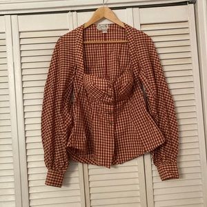 Red and white lower bustier cut